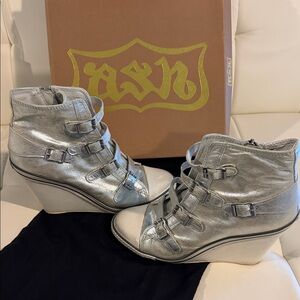 Ash Metallic Leather Silver Wedge Sneakers